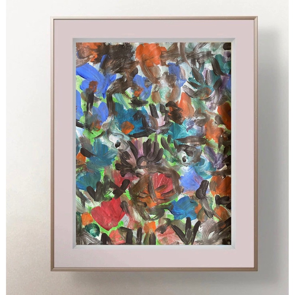 OMAN Artist Abstract Floral Painting Flowers Garden Nature Field Art 8.5x11